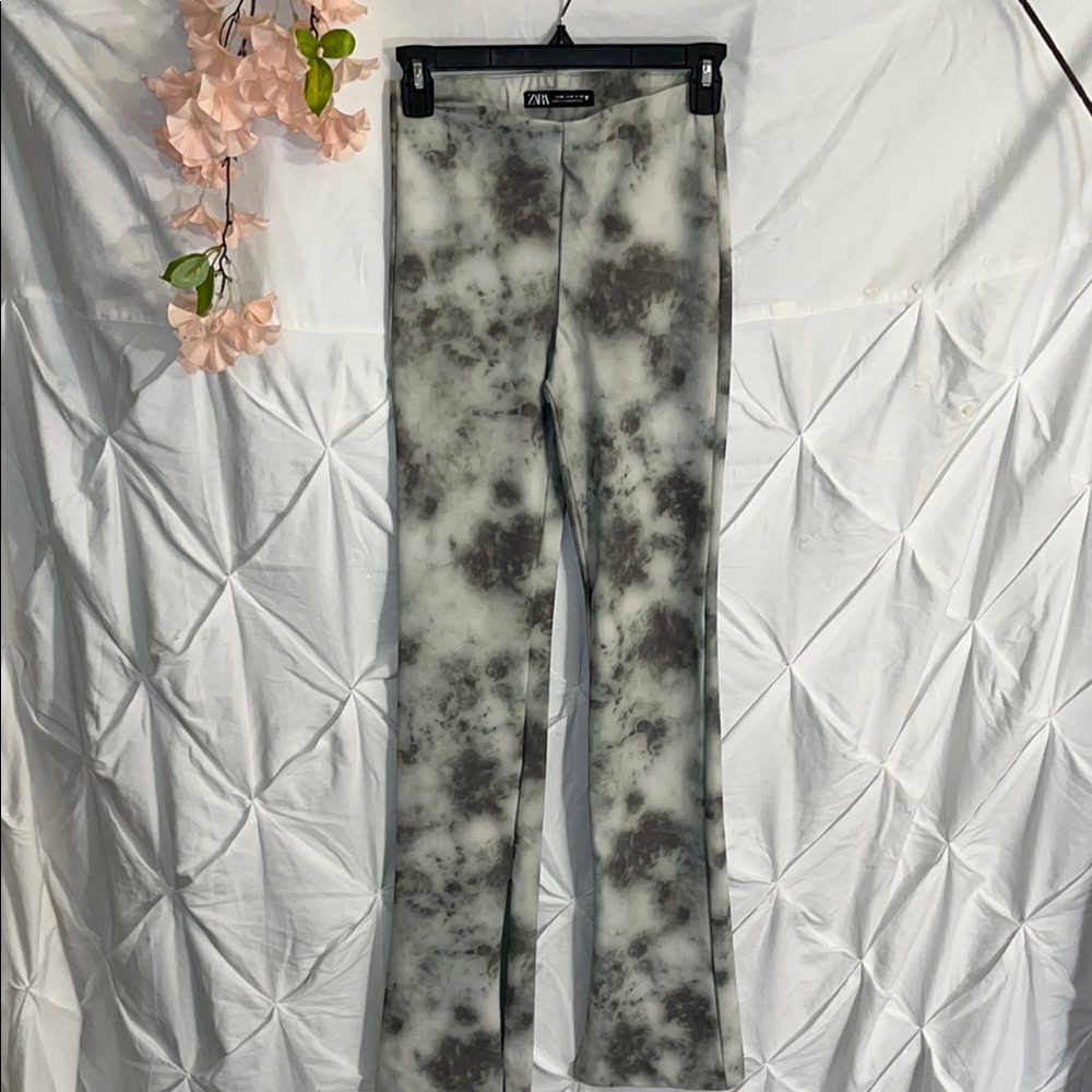Zara Black and White Tie-Dye Flare Jeans